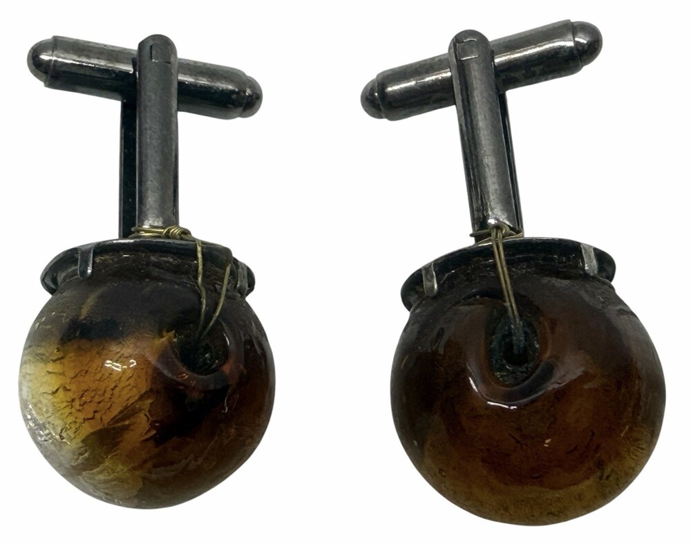 Vintage AB&C Amber Art Glass Cufflinks